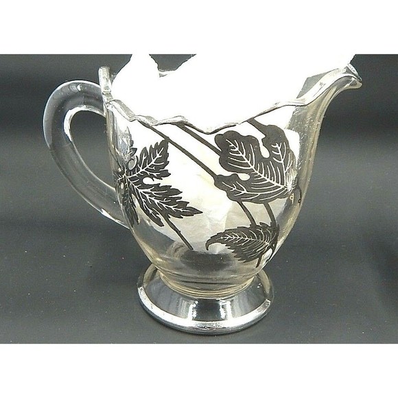 Silver City Glass Creamer and Sugar Forest Pattern Overlay - Picture 3 of 12